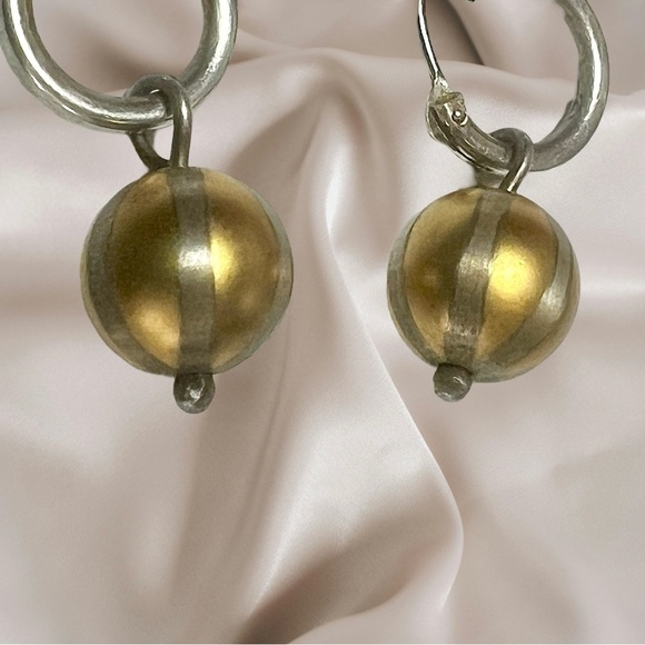 Sterling Silver John W Kessler Golden Stripe Ball Dangle Earrings.1 1/4”. - Picture 2 of 3